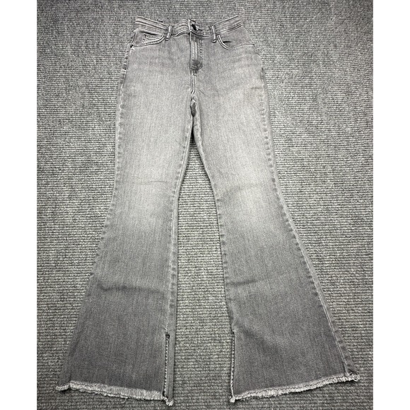 Lee Denim - Lee Flare Jeans Womens 6S Gray Medium Wash Raw Hem Fringe‎ Stretch Denim 26x31